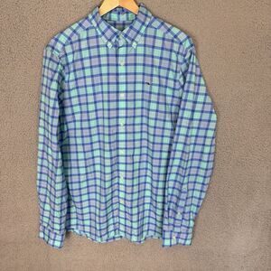 S Vineyard Vines Shirt Mens M Blue Check Long‎ Sleeve Performance Classic Whale